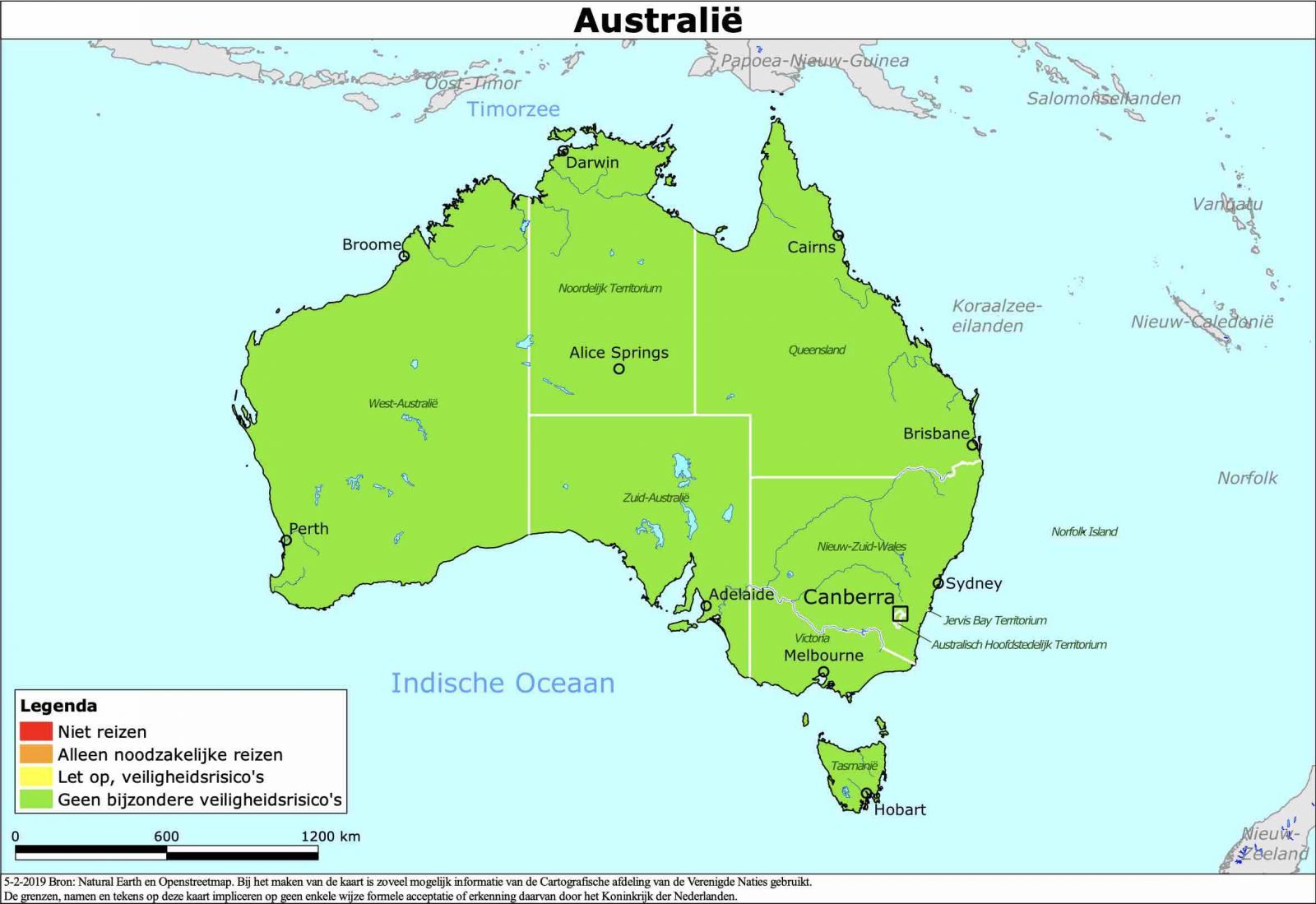 Kaart van Reisadvies voor Australie
